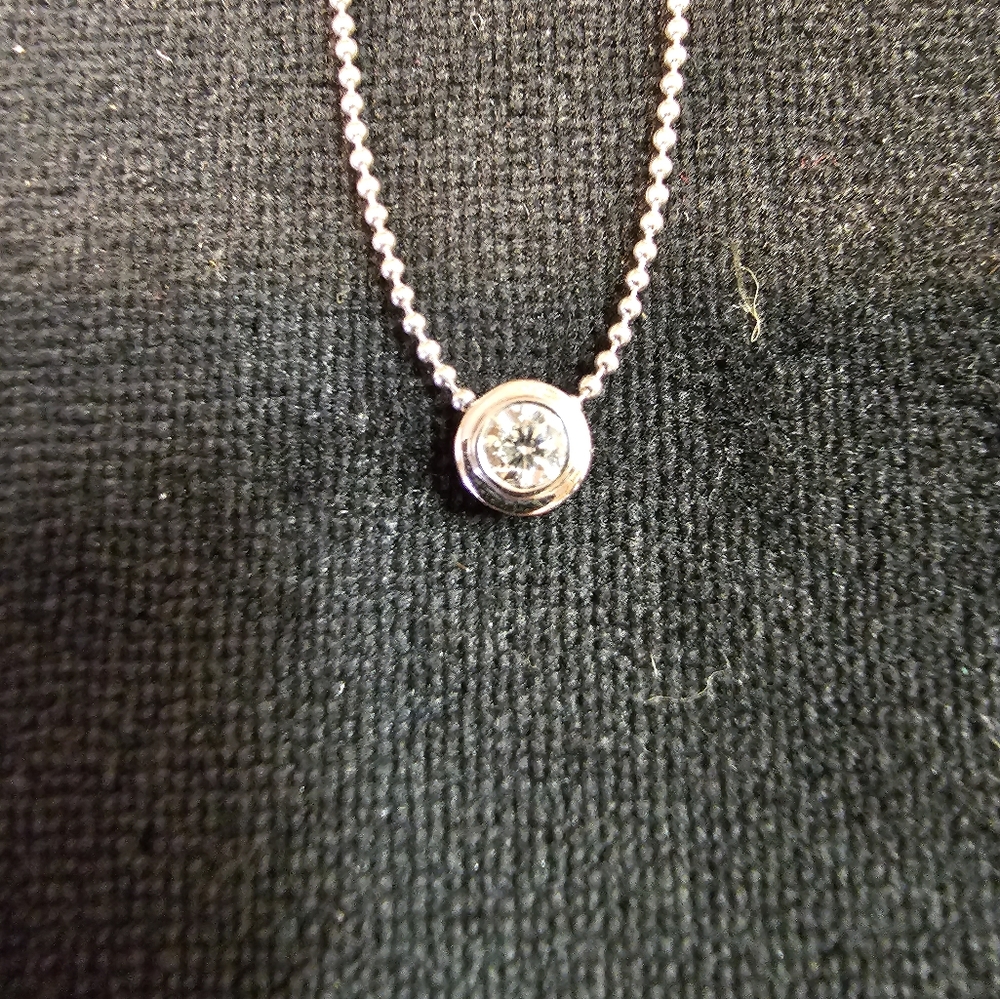 .12 carat bezel set diamond solitaire 14k white gold necklace
